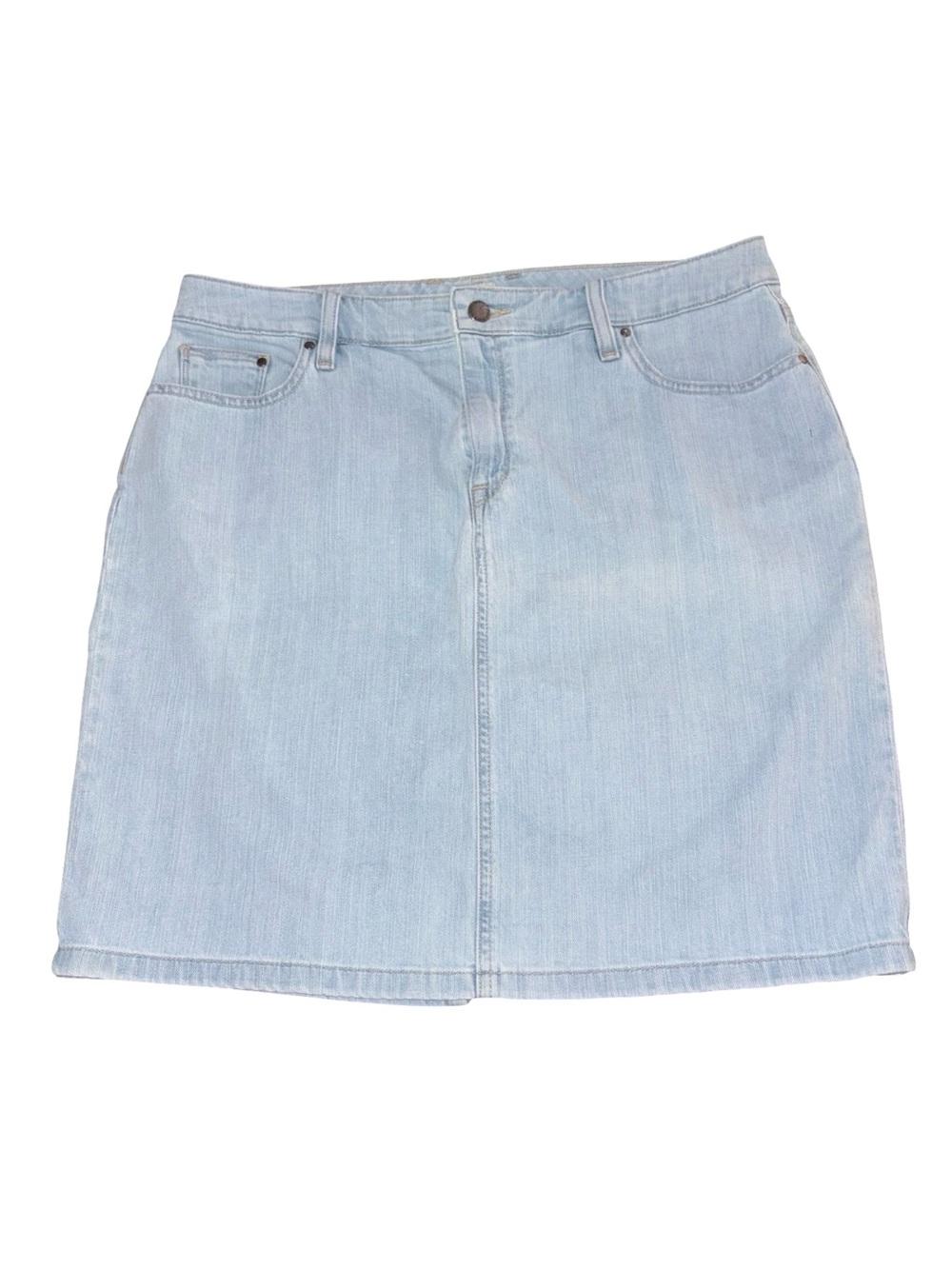 L.L.Bean Favorite Fit Light Wash Denim Skirt Size 14 Regular Stretch Jean Skirt